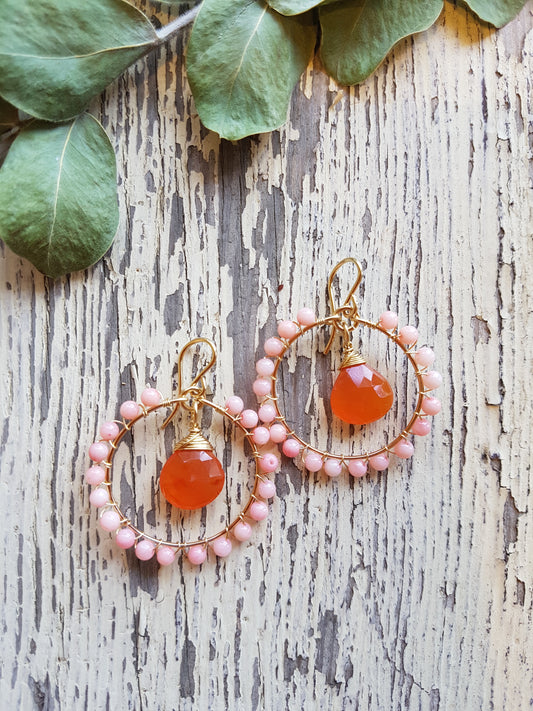 Wrapped Hoop - Coral and Carnelian